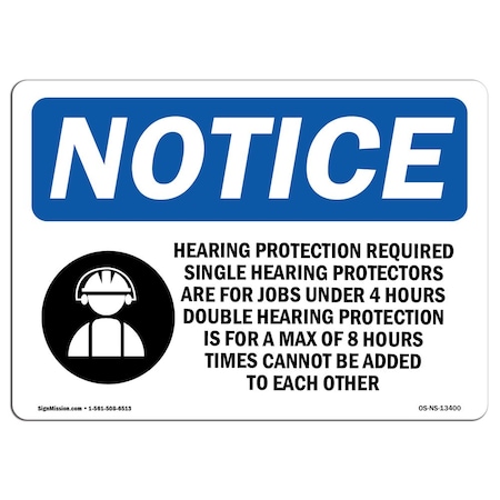 Signmission OSHA Sign, Hearing Protection Required With Symbol, 10in X 7in Rigid Plastic, 10" W, 7" H, Landscape OS-NS-P-710-L-13400